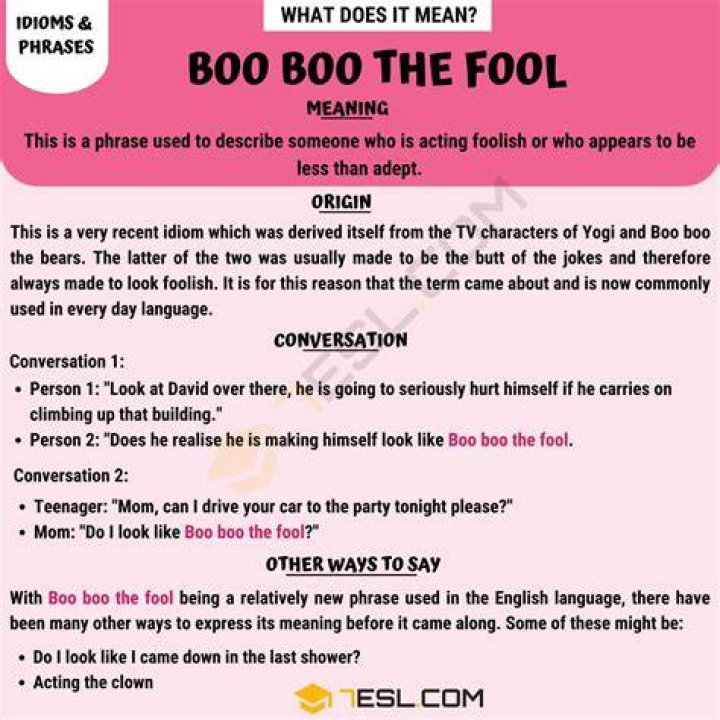 Boo Boo the Fool Meaning, History and Conversation Examples of this Phrase &bull; 7ESL