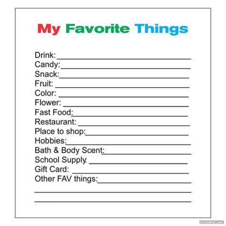 Favorite Things List Printable