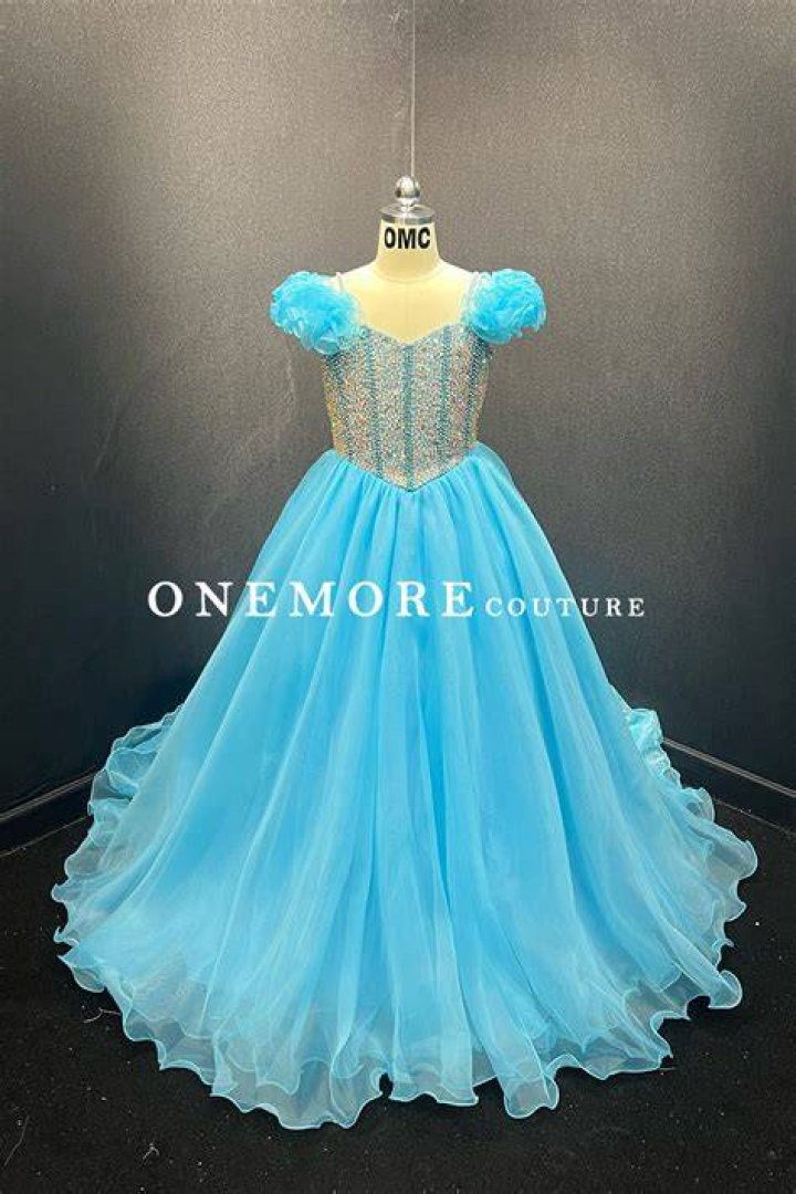 Girls Pageant Gown with Rhinestone Bodice