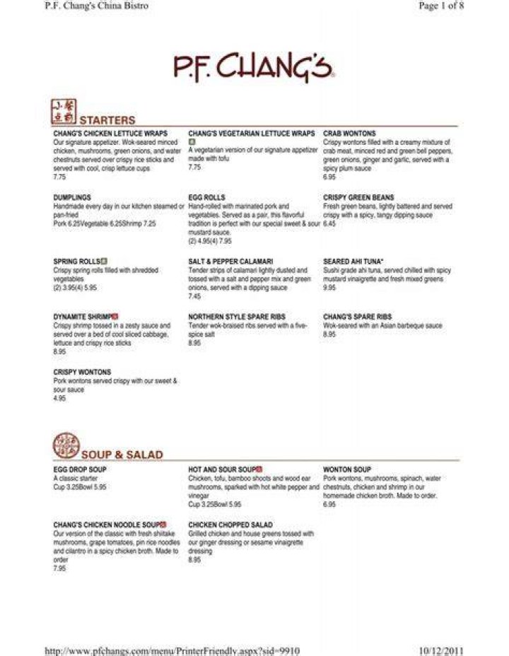 Pf Changs Printable Menu Printable Word Searches