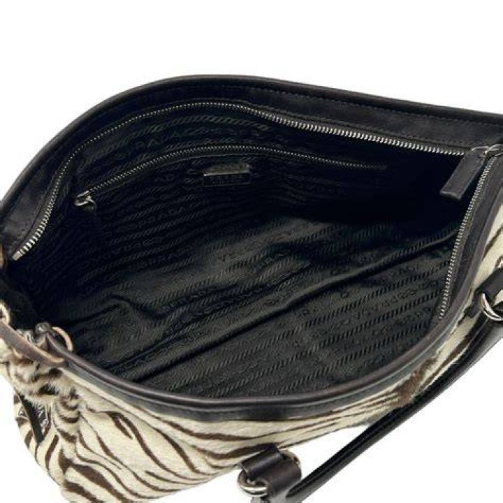 PRADA Calf Hair Zebra Print Shoulder Bag White Moro 83664 FASHIONPHILE