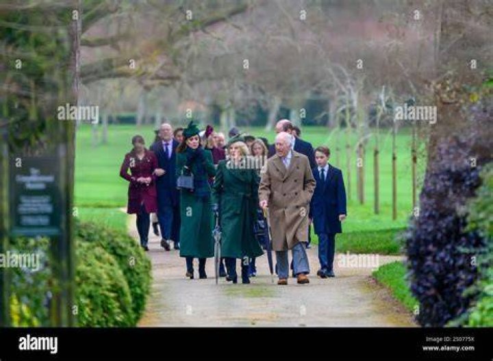 Royals walk to Sandringham Church on Christmas Day - l to r Prince William, Duchess of Cambridge, Prince Philip, Meghan Markle and Prince Harry.