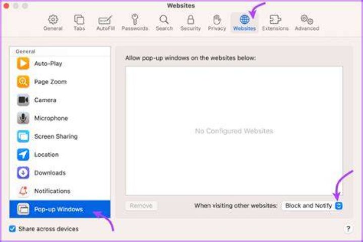 Safari Enable/Disable Popup Blocker