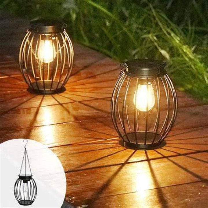 Solar Lantern Lights Outdoor Garden Hanging Lights Metal Lea Pattern